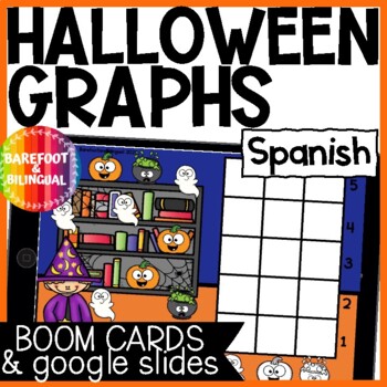 Preview of Halloween Graphs - SPANISH Boom Cards & Google Slides | Early Childhood Math