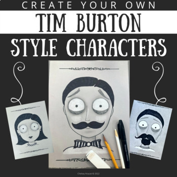 Preview of Halloween Greyscale Portrait / Characters: Tim Burton Style Art Lesson Tutorial 