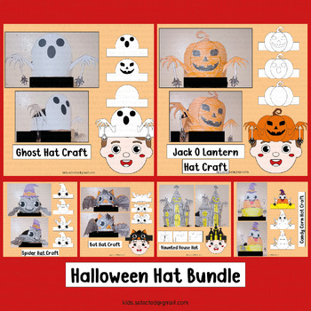 Preview of Halloween Hat Craft Spider Crown Coloring Writing Activities Bat Ghost Bundle