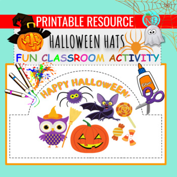 Preview of Halloween Hats | COLOR CUT + PASTE HAT ACTIVITY | MAKE CUTE CLASSROOM HATS