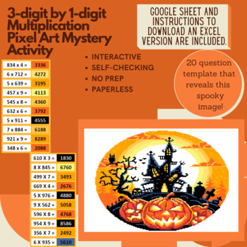 Preview of Pumpkin House 3-digit by 1-digit Multiplication Pixel Art Mystery