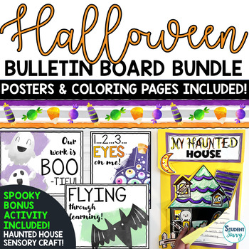 Preview of Halloween Bulletin Board Door Decor Activity Haunted House Craft Coloring Pages