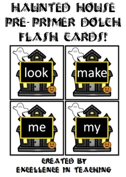 Preview of Halloween Haunted House Dolch Pre-Primer Sight Word Flash Cards!