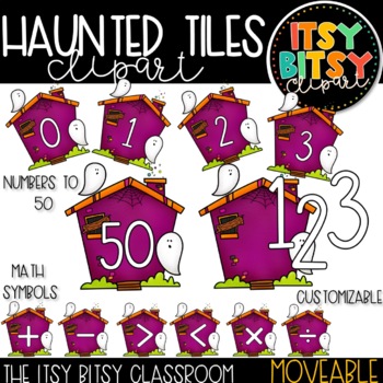 Preview of Halloween Clipart Haunted House Numbers Zero to Fifty and Math Symbols