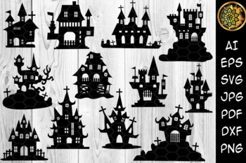 Preview of Halloween Haunted House Silhouette Clip Art
