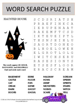 Preview of Halloween Haunted House Word Search Worksheet Puzzle - Easel Activity Game