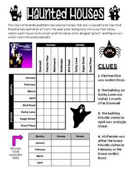 Preview of Halloween Haunted Houses - Critical Thinking Grid Logic Puzzle w/ Zentangle