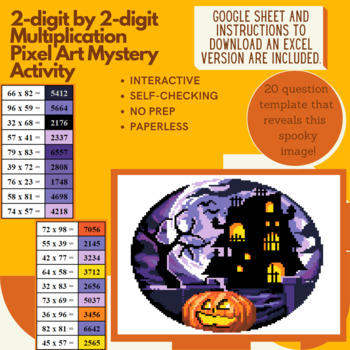 Preview of Haunted Pumpkin House 2-digit by 2-digit Multiplication Pixel Art