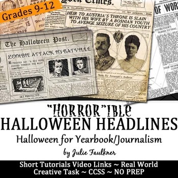 Preview of Halloween Headline Writing Practice for Yearbook/Journalism, Print/Digital