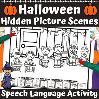 Preview of Halloween Hidden Picture Scenes Printable Articulation Pictures Speech Therapy