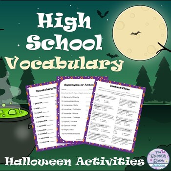 Preview of High School Halloween Tier 2 Vocabulary Context Clues Activity Worksheets