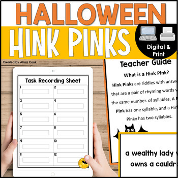 Preview of Halloween Hink Pinks Word Puzzles | Print and Digital | Halloween ELA
