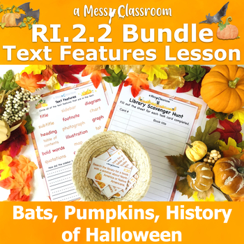 Preview of Halloween History Bats Pumpkins Nonfiction Reading Bundle RI.2.5 Text Features