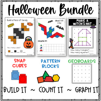 Preview of Halloween Holiday Activities Bundle-Geoboards, Snap Cubes, Pattern Blocks