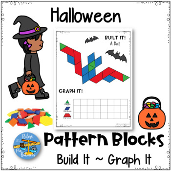 Preview of Halloween Pattern Blocks Puzzles Work Mats & Graphing Activities-Holiday Centers