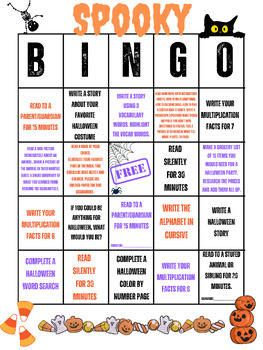 Preview of Halloween Homework BINGO