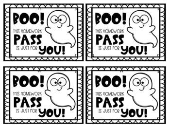 free printable halloween homework passes