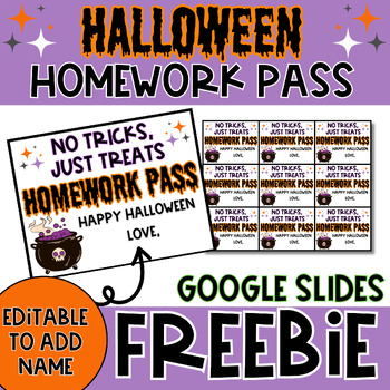 Preview of Halloween Homework Pass FREEBIE | Editable to Add Name