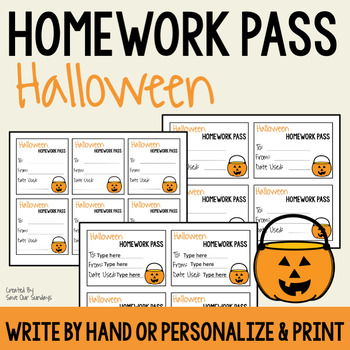 Preview of Halloween Homework Pass - No homework pass with a Halloween theme, editable