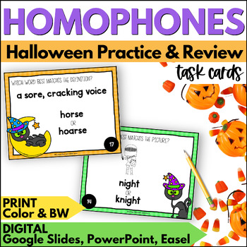 Preview of Halloween Homophones Task Cards - October Vocabulary Practice & Review Activity