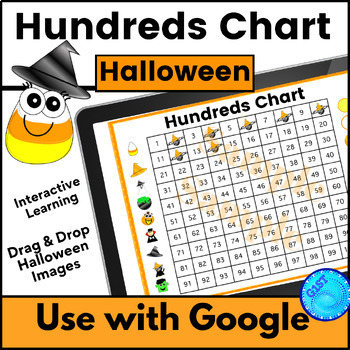 Preview of Halloween Hundreds Chart Math Activity Digital with Google Slides CCSS 2.NBT.A.2