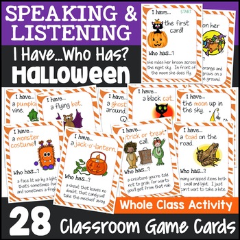 Preview of Halloween I Have, Who Has Game Activity | Reading, Vocabulary, Party Games