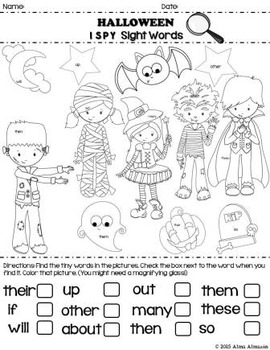 Download Halloween I Spy Sight Words Coloring Fun By Bilingual By The Beach