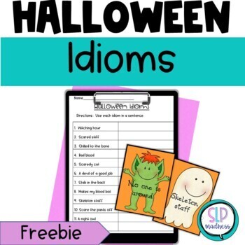 Preview of FREE Speech Therapy Halloween Idioms Figurative Language Worksheets Task Cards