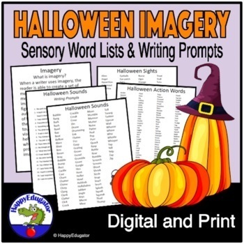 Preview of Halloween Imagery Word Lists - 140 Writing Prompts with Easel Activity