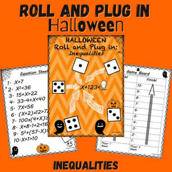 Preview of Halloween Inequality Equations Worksheet | 5th and 6th Grade Math Game