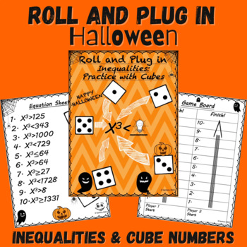 Preview of Halloween Inequality Equations Worksheet | Cube Numbers | 5th/6th Grade Math