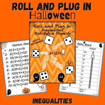 Preview of Halloween Inequality Equations Worksheet (Distributive Property) | 5th/6th Grade