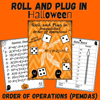 Preview of Halloween Inequality Equations Worksheet (PEMDAS) | 5th/6th Grade Math Game