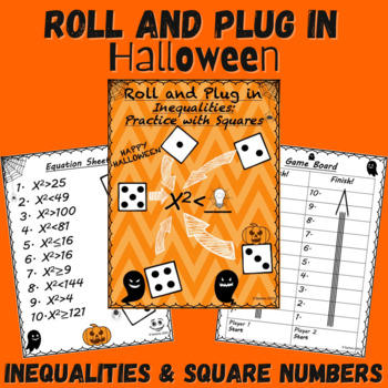 Preview of Halloween Inequality Equations Worksheet | Square Numbers | 5th/6th Grade Math