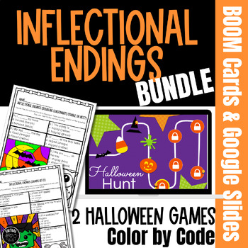 Preview of Halloween Inflectional Endings Bundle: Digital Games & Color by Code Worksheets