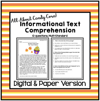 Preview of Halloween Informational Text Comprehension, multi-standard, digital & paper