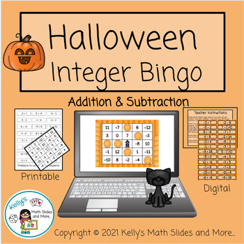Preview of Halloween Integer Addition and Subtraction Bingo Game - Digital & Printable