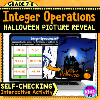 Preview of Halloween Integer Operations Math Mystery Picture Reveal!