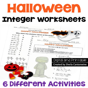 Preview of Halloween Integers Worksheets