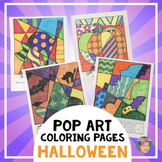 Pop Art Halloween Coloring Pages + Writing Activity | Pumpkins, Spiders, Bats...