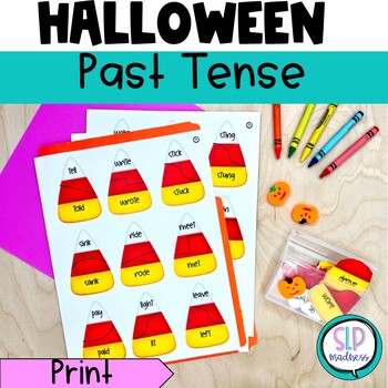 Preview of Speech Therapy Halloween Irregular Past Tense Verb Game for Elementary Grammar