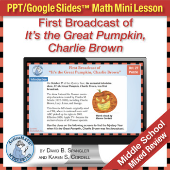 Preview of Halloween: It’s the Great Pumpkin, Charlie Brown | Middle School Math Slides PPT