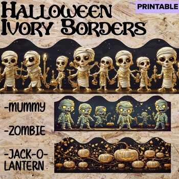Preview of Halloween Ivory Bulletin Board Borders - Mummy- Zombie- Pumpkin - Display