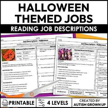 Preview of Halloween Job Descriptions | Life Skills Worksheets for Special Education