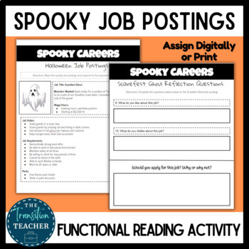 Preview of Halloween Job Postings | Functional Reading | Career Exploration