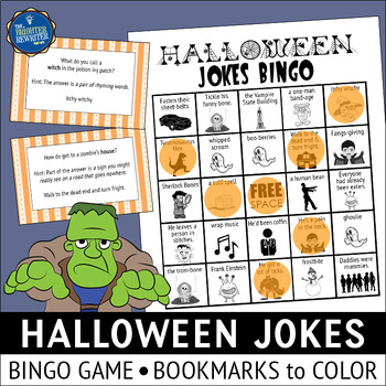 Preview of Halloween Jokes Bingo Game and Bookmarks to Color
