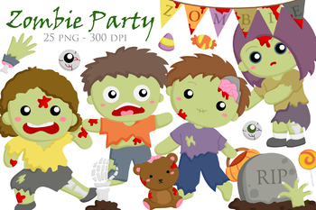 Preview of Halloween Kids Zombie Party Horror - Cute Cartoon Vector Clipart Illustration