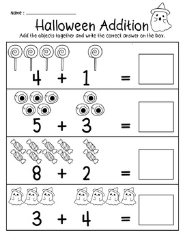Halloween Kindergarten Addition to 10 Math Number Printables Worksheets