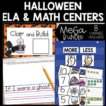 Preview of Halloween Kindergarten ELA and Math Centers MEGA Bundle 8 CENTERS INCLUDED
