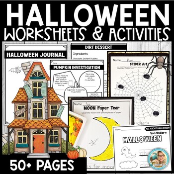Preview of Halloween Kindergarten First Grade Worksheets | Math and Literacy JOURNAL